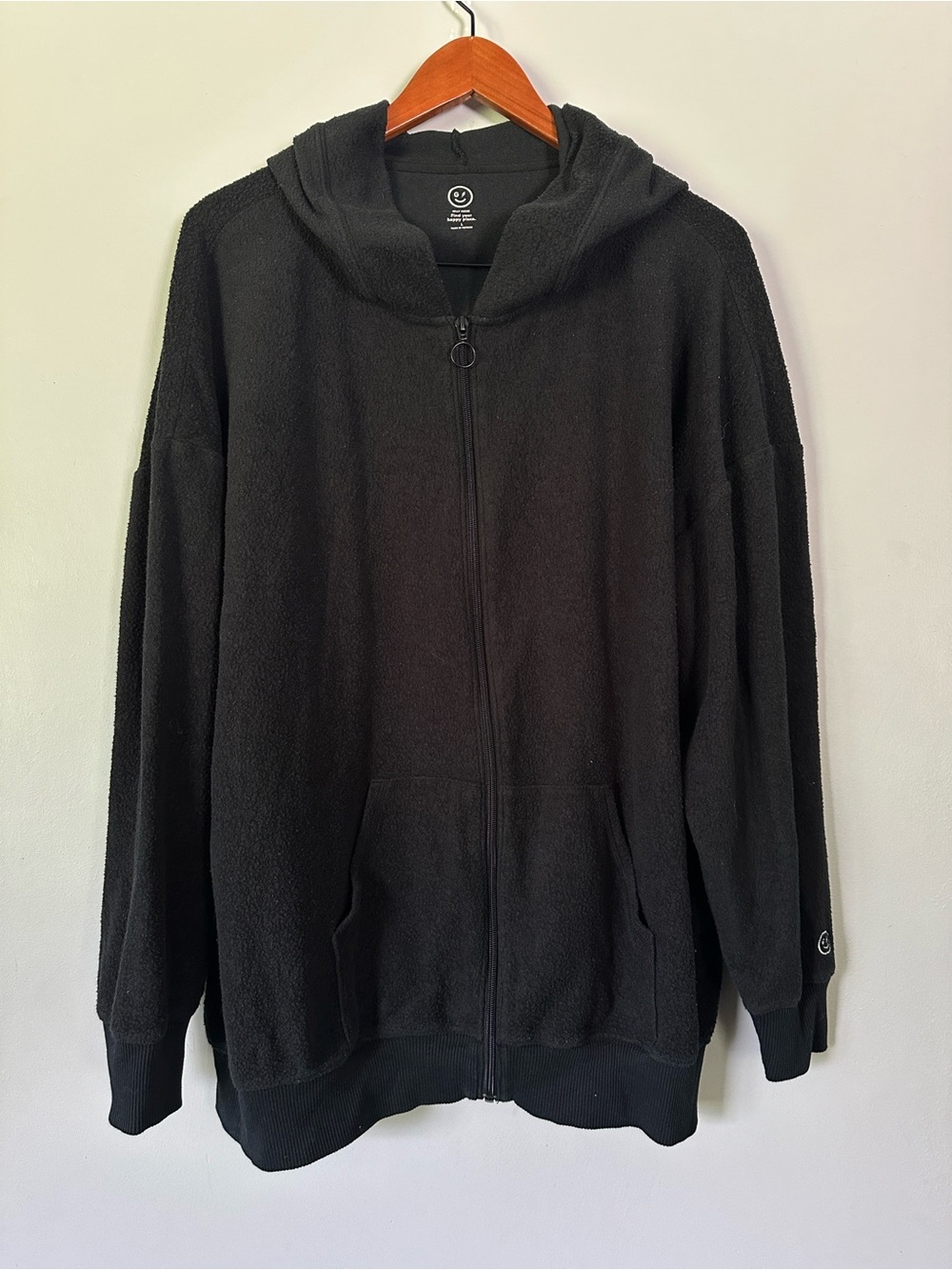 Gilly Hicks Black Hooded Terry Zip Sweater Size L